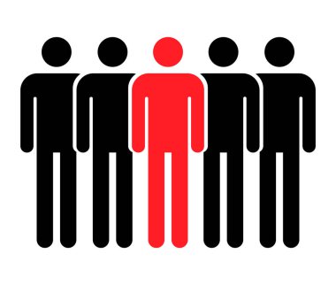 İnsanları beyaz arkaplanda izole edilmiş düz simge olarak gruplandırmak. Takım çalışması sembolü. Liderlik vektör illüstrasyonu .