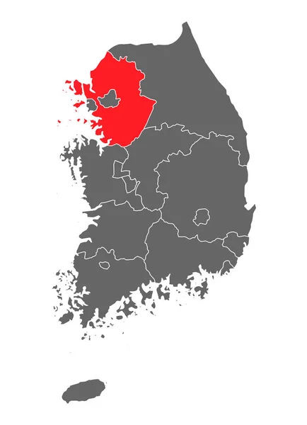 Mapa Koreje Republiky Červeným Detailem Provincie Jižní Korea Izolované Bílém — Stockový vektor
