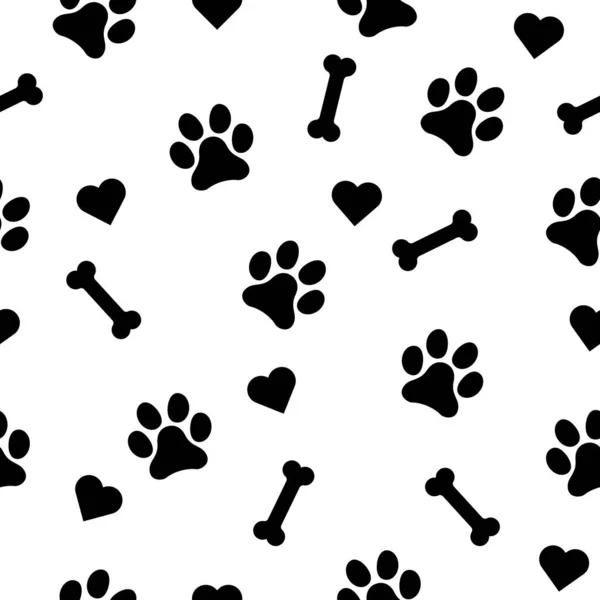 Animal Seamless Pattern Isolated White Background Dog Paw Bone Heart — Stock Vector