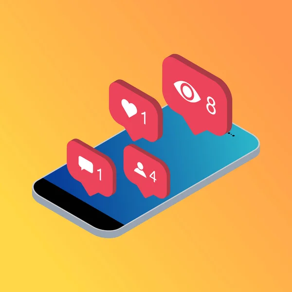Seguidor Isométrico Símbolo Notificación Teléfono Para Instagram Aplicación Botón Aplicación — Archivo Imágenes Vectoriales