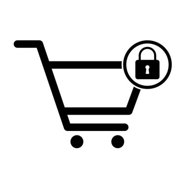 Alışveriş arabası kilidi satış simgesi, market hikaye dükkanı vektör illüstrasyon sembolü beyaz arkaplanda izole .