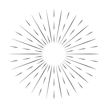 Beyaz arkaplanda izole güneş patlaması çizgisi simgesi, yaz web afişi, retro daire tasarımı, vektör illüstrasyonu .