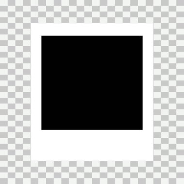 Eski fotoğraf boş çerçevesi şeffaf arkaplanda izole edildi. Boş anlık çerçeve vektör illüstrasyonu, şablon kartı .