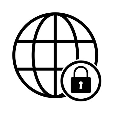 WWW dünya çapında web sitesi sembolü, İnternet haritası simgesi, web sitesi adresi küresi, düz çizgi işareti .