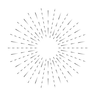 Beyaz arkaplanda izole güneş patlaması çizgisi simgesi, yaz web afişi, retro daire tasarımı, vektör illüstrasyonu .