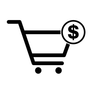 Alışveriş arabası dolar satış simgesi, piyasa hikaye dükkanı vektör çizim sembolü beyaz arka planda izole .