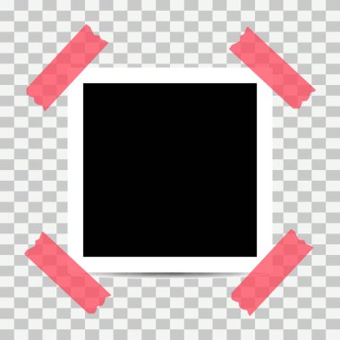 Eski fotoğraf boş çerçevesi şeffaf arkaplanda izole edildi. Boş anlık çerçeve vektör illüstrasyonu, şablon kartı .