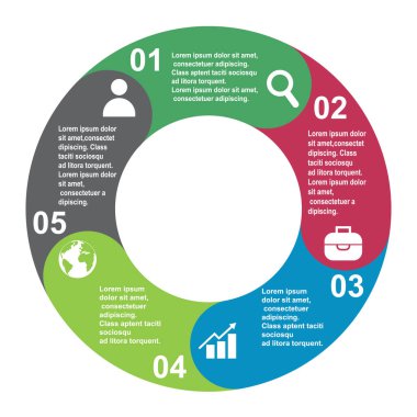 Etiketli beş renkte 5 adım vektör elemanı, bilgi diyagramı. Boş 5 adım veya seçeneği olan iş konsepti .