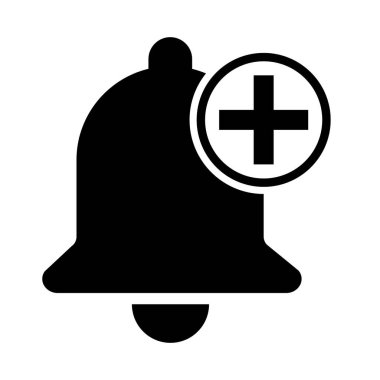 Çan uyarı simgesi beyaz arkaplanda izole edildi, siyah alarm vektör illüstrasyon sembolü, halka ağ sinyali .