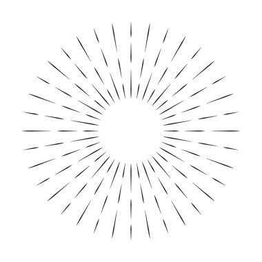 Beyaz arkaplanda izole güneş patlaması çizgisi simgesi, yaz web afişi, retro daire tasarımı, vektör illüstrasyonu .