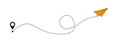 Beyaz arkaplan üzerinde izole edilmiş başlangıç noktası ve çizgi izi ile hava uçağı uçuş güzergahının çizgi web sembolünü gönder .