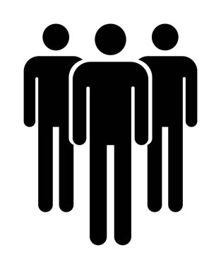 İnsanları beyaz arkaplanda izole edilmiş düz simge olarak gruplandırmak. Takım çalışması sembolü. Topluluk vektör illüstrasyonu .