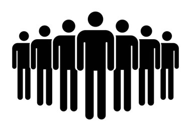 İnsanları beyaz arkaplanda izole edilmiş düz simge olarak gruplandırmak. Takım çalışması sembolü. Topluluk vektör illüstrasyonu .