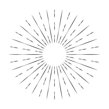 Beyaz arkaplanda izole güneş patlaması çizgisi simgesi, yaz web afişi, retro daire tasarımı, vektör illüstrasyonu .