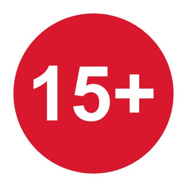 15 + yasaklı düz tabela kırmızı dairede izole edildi. Yaş sınırı sembolü. Hayır, 15 yılın altında uyarı illüstrasyonu .