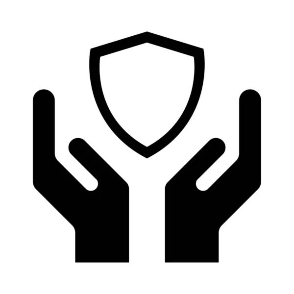Hoop Icoon Menselijke Hand Met Schild Symbool Hulp Bescherming Grafisch — Stockvector