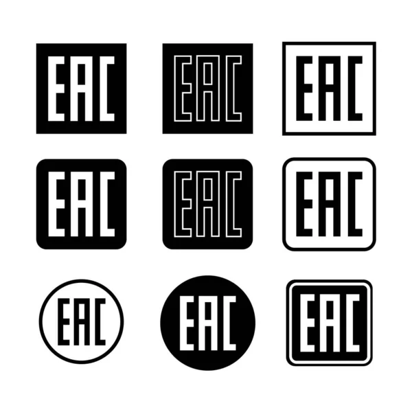 Značka Eac Nastavit Ikonu Produktu Označení Balení Euroasion Symbol Izolovaný — Stockový vektor