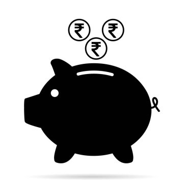 Domuzcuk kumbarası düz simgesi, Rupi web sembollü imza vektörü. Para geliri, ekonomik grafik düğmesi .