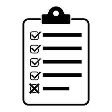 Kontrol listesi, kontrol listesi düz web simgesi beyaz arkaplanda izole edildi. Sembolü işaretle, belge raporu testi, vektör illüstrasyonu .
