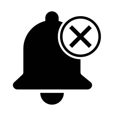 Çan uyarı simgesi beyaz arkaplanda izole edildi, siyah alarm vektör illüstrasyon sembolü, halka ağ sinyali .