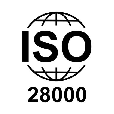 Iso 28 bin ikon. Güvenlik Yönetim Sistemleri. Standart kalite sembolü. Beyaz arkaplanda vektör düğmesi işareti izole edildi .