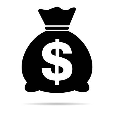 Para çantası simgesi beyaz arkaplanda izole edildi. Banka sembolü, kar grafiği, düz ağ işareti .