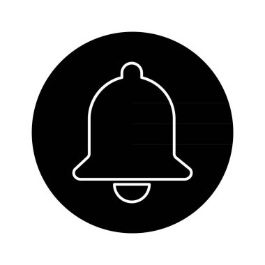Çan uyarı simgesi beyaz arkaplanda izole edildi, siyah alarm vektör illüstrasyon sembolü, halka ağ sinyali .
