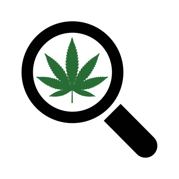 Mariuhana Símbolo Hoja Marihuana Lupa Icono Cáñamo Cannabis Signo Médico — Vector de stock