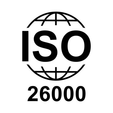 Iso 26000 ikonu. Sosyal Sorumluluk. Standart kalite sembolü. Beyaz arkaplanda vektör düğmesi işareti izole edildi .