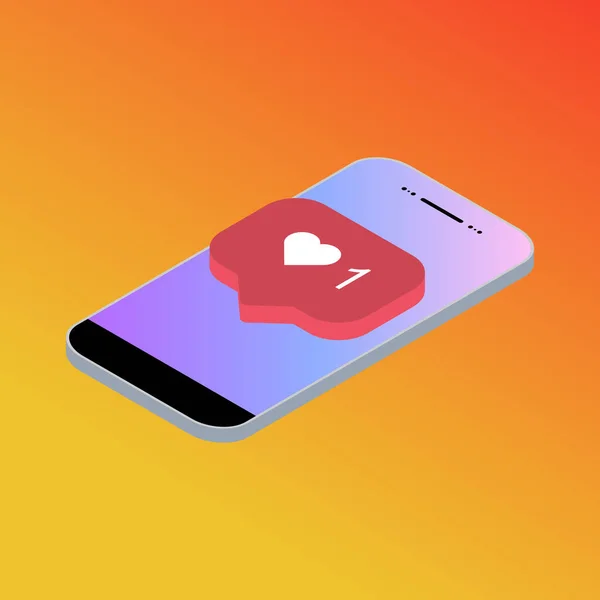 Följer Isometrisk Telefon Anmälan Symbol För Ansökan Instagram App Knapp — Stock vektor