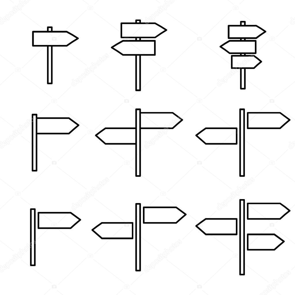 Set of signpost street vector illustration, collection of road arrow symbol isolated on white background, web pointer .