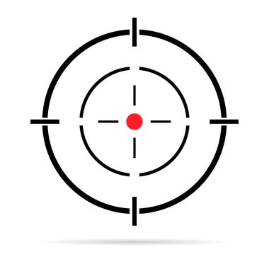 Gölgeli görüş silahı vektör simgesi. Web tasarımı için Crosshair sembolünün modern hedef çizimi. Çapraz işaret noktası .