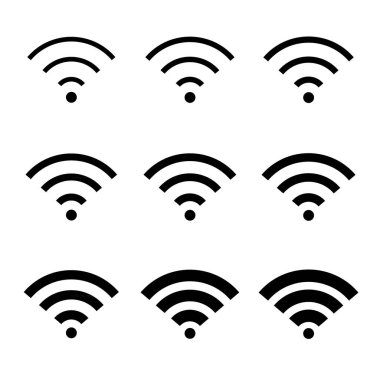 Wi-fi internet sembolü seti, kablosuz sinyal vektör çizimi, kablosuz mobil simge, kablosuz ağ bağlantısı yok .