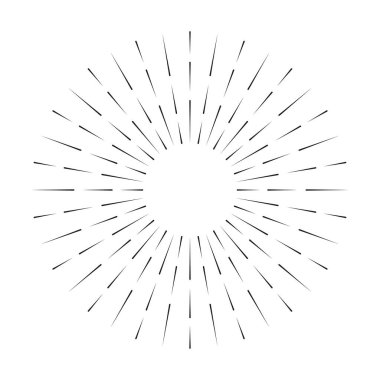 Beyaz arkaplanda izole güneş patlaması çizgisi simgesi, yaz web afişi, retro daire tasarımı, vektör illüstrasyonu .