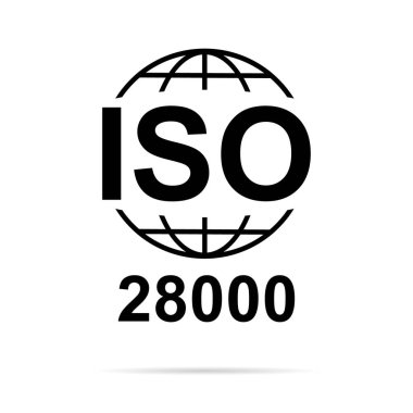 Iso 28 bin ikon. Güvenlik Yönetim Sistemleri. Standart kalite sembolü. Beyaz arkaplanda vektör düğmesi işareti izole edildi .