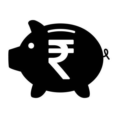 Domuzcuk kumbarası düz simgesi, Rupi web sembollü imza vektörü. Para geliri, ekonomik grafik düğmesi .