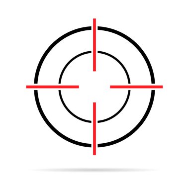 Gölgeli görüş silahı vektör simgesi. Web tasarımı için Crosshair sembolünün modern hedef çizimi. Çapraz işaret noktası .