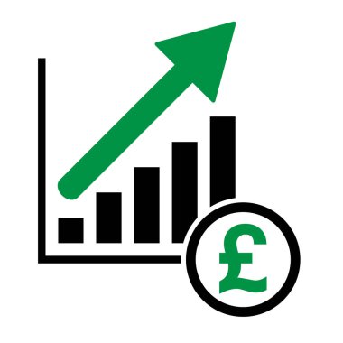Büyüyen ekonomik sembol, düz modern düğme simgesi, beyaz arkaplanda izole edilmiş nesne .