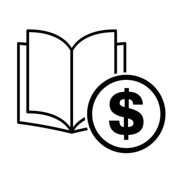 Kitap ikonu, dolar açık eğitim kitabı, kütüphane vektör illüstrasyon sembolü. izole edilmiş beyaz arkaplan  .