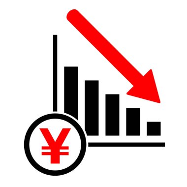Kayıp, düşüş okları ekonomik sembol, gelir düzeyi modern simge, beyaz arka planda izole .