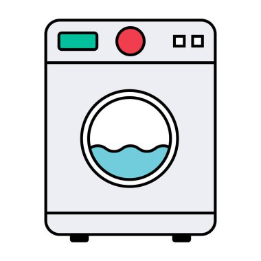 Çamaşır makinesi ekipmanları, elektrikli çamaşır makinesi ikonu, çamaşır sembolü giysileri, vektör illüstrasyon arka planı .