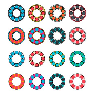 Taşıyıcı tekerlek simgesi seti, yuvarlanan top işareti, düz web tasarım vektör illüstrasyonu .