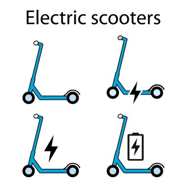 Elektrikli scooter simgesi, düz çevre dostu ulaşım, araç vektör çizimi .