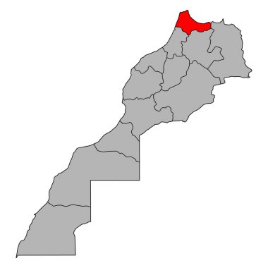 Fas haritası şekilli Tanger-Tetouan-Al Hoceima seti, seyahat web sitesi ikonu çizimi .