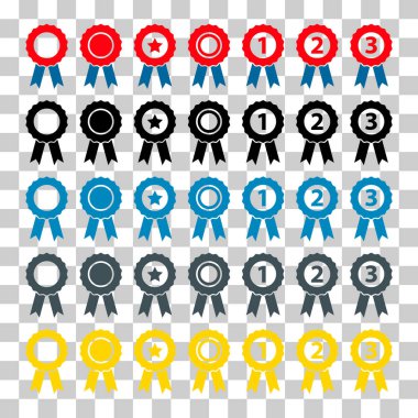 Sertifika mührü ödül simgesi, kurdele web pul sembolü, etiket vektör illüstrasyonu seti .