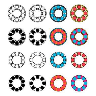 Taşıyıcı tekerlek simgesi seti, yuvarlanan top işareti, düz web tasarım vektör illüstrasyonu .