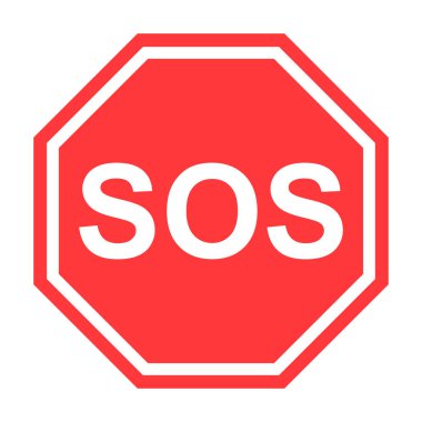 SOS yardım simgesi, güvenlik desteği uyarısı düz tasarım, vektör illüstrasyonunu kaydet .