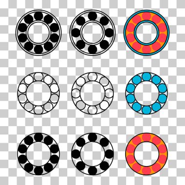 Taşıyıcı tekerlek simgesi seti, yuvarlanan top işareti, düz web tasarım vektör illüstrasyonu .