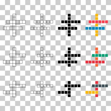 Bulmaca konsepti simgesi kümesi, çapraz kelime grafiği, web düz vektör illüstrasyonu .