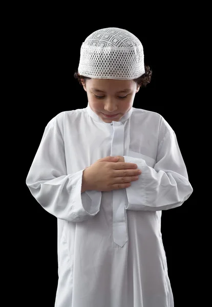 Little Young Muslim Boy During Prayer — Stok Foto